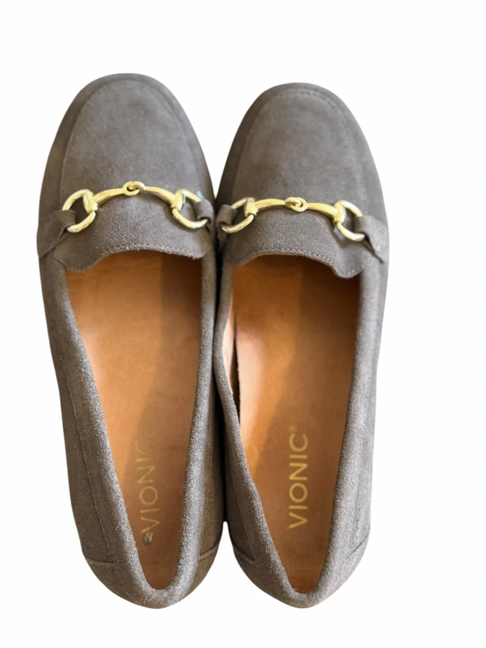 Vionic Bibiana Suede Horsebit Loafers Taupe Gray Wide Comfort Shoes 9 Teacher
